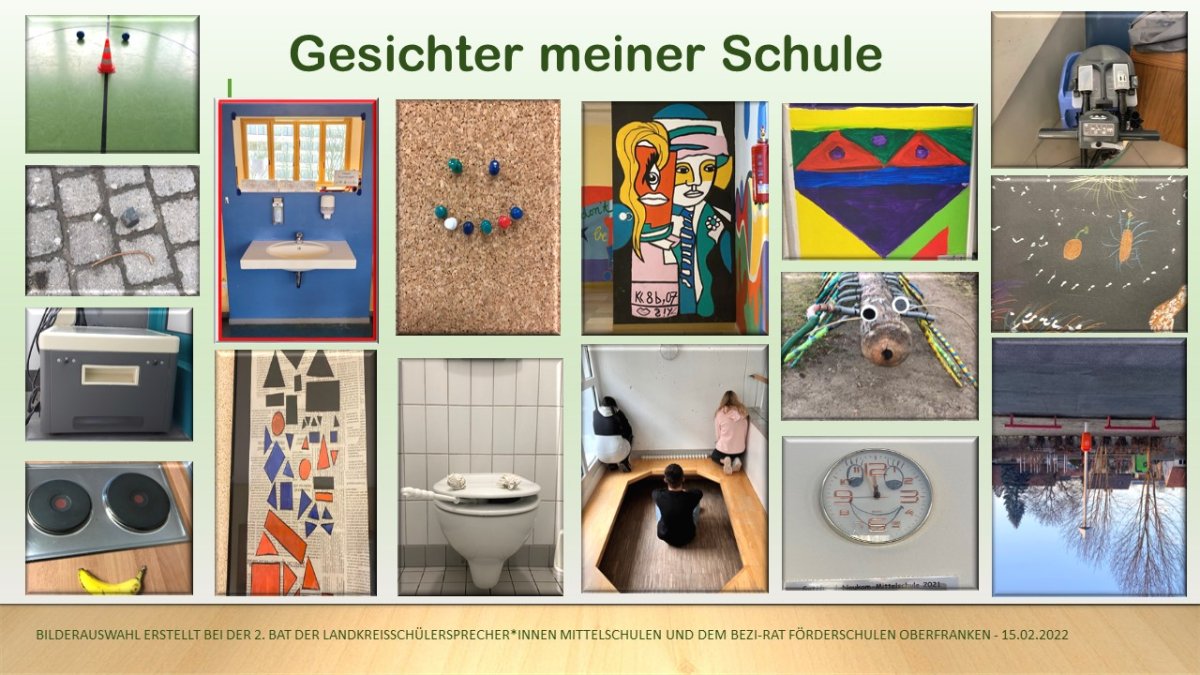 Die 2. Bezirksaussprachetagung der Landkreisschülersprecher*innen der Mittelschulen und des Bezi-Rates der Förderschulen am 15.02.2022 stand unter dem Motto "Gesichter meiner Schule". 